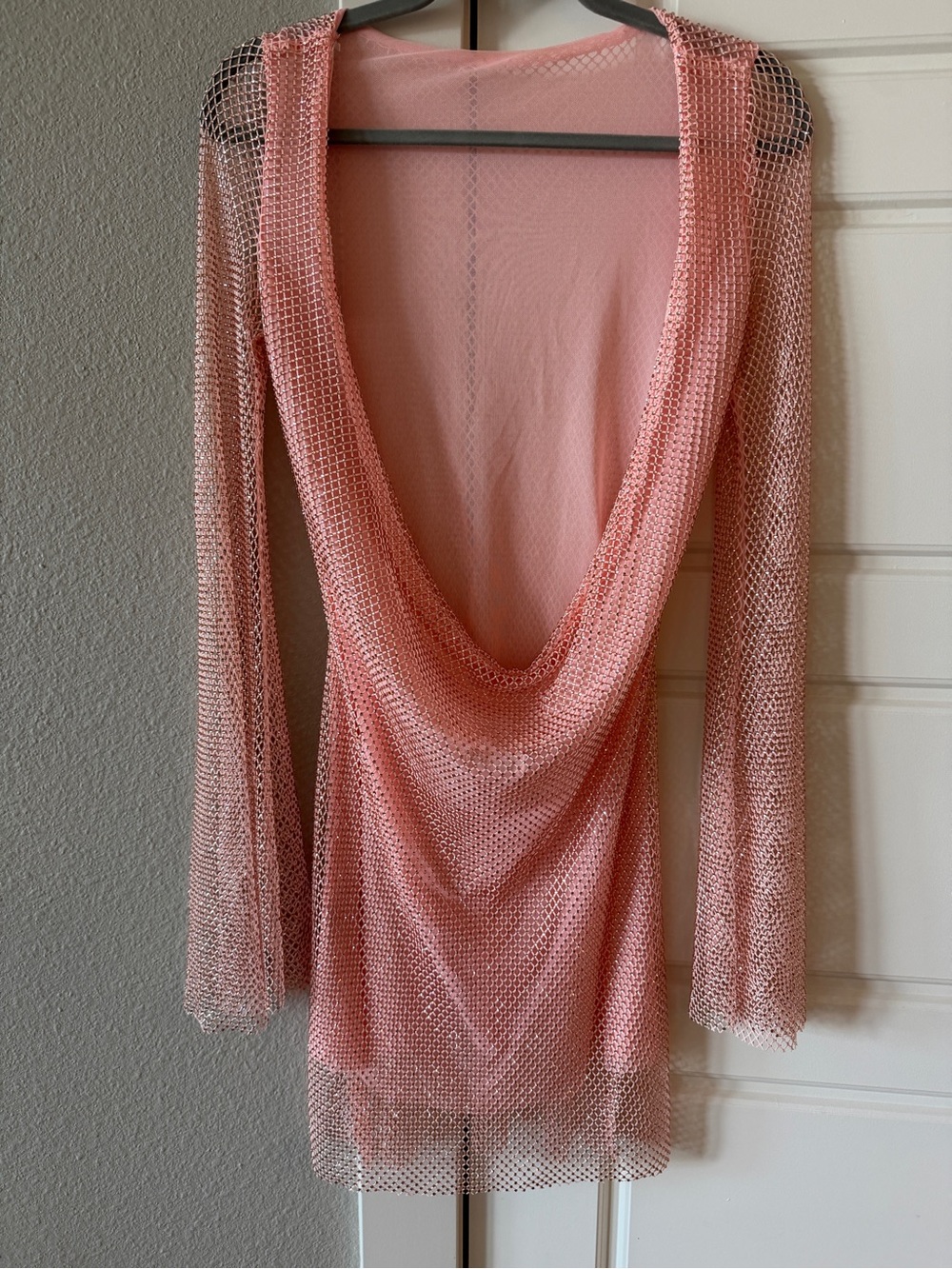 Meshki Samira Flare Sleeve Diamante Mesh Mini Dress Baby Pink size Small - Picture 5 of 8